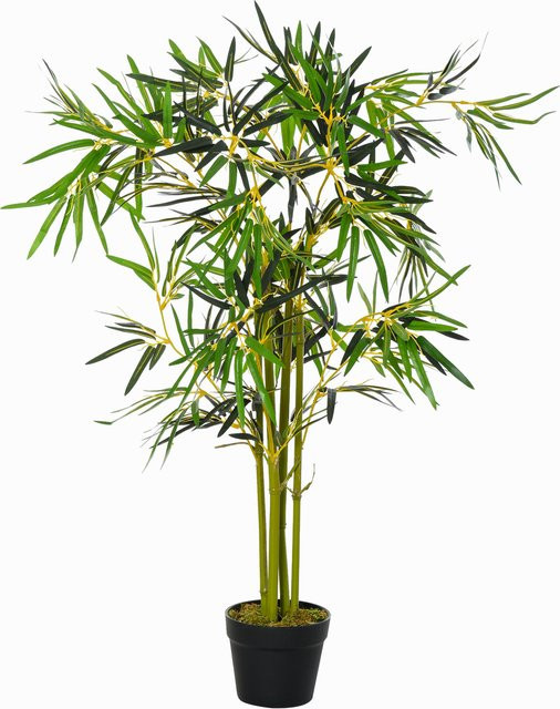 Outsunny Künstlicher Bambusbaum in Grün mit schwarzem Topf und Moosflechtenimitat, Höhe: 120 cm - Bild 1