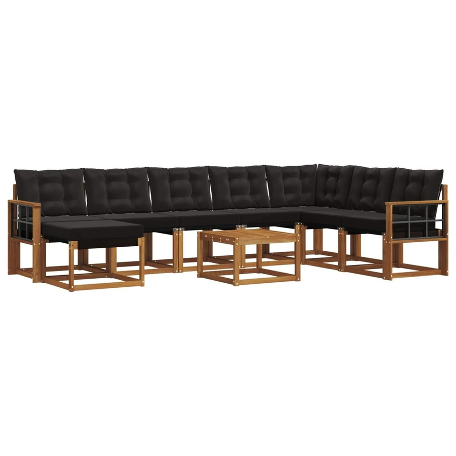 vidaXL Outdoor-Sofagarnitur 9-teilig aus Akazienholz und Textilene in Natur und Schwarz mit Kissen und Armlehnen - Bild 2