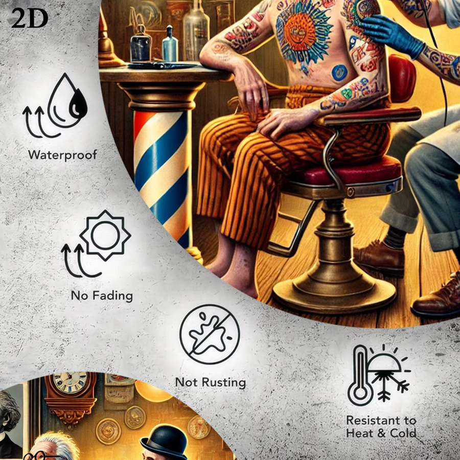 Potdemiel Vintage Tattoo Friseursalon Wandkunst aus Metall, rund, Mehrfarbig, Durchmesser: 19,81 cm - Bild 4