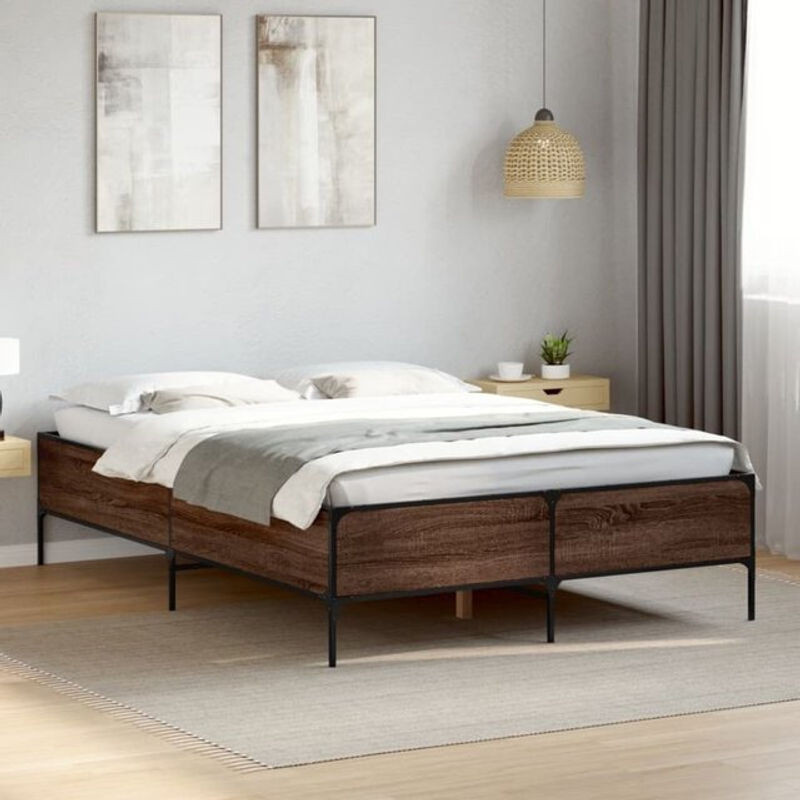 Vidaxl Metallbett im Industrial Design aus Holzwerkstoff und Stahl, Braun, B/T: 120 x 200 cm - Bild 1