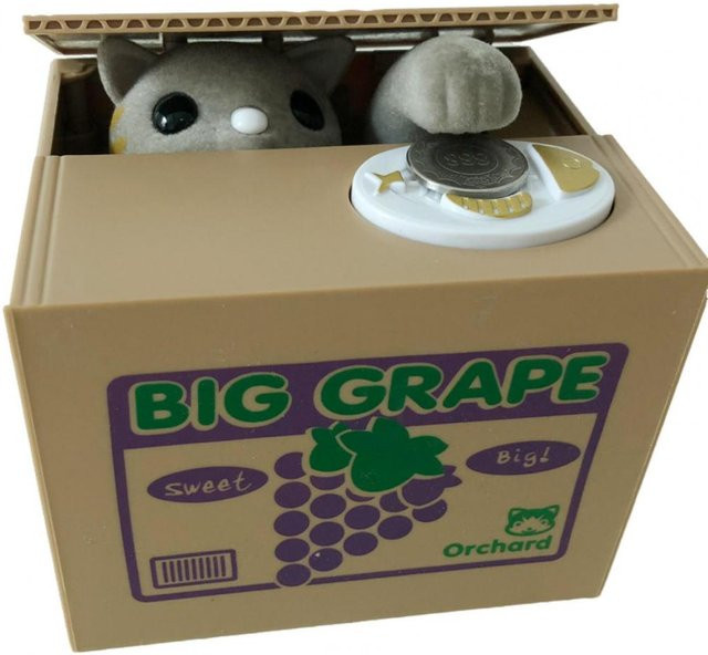 Interaktives Sparschwein Gierige Katze in Beige als automatisches Münzbank-Sparwerkzeug für Kinder - Bild 1