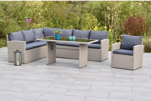 Merxx Lanzarote Garteneck-Set in Grau mit Sitz- und Rückenkissen aus Kunststoffgeflecht und Stahlrahmen - Bild 1