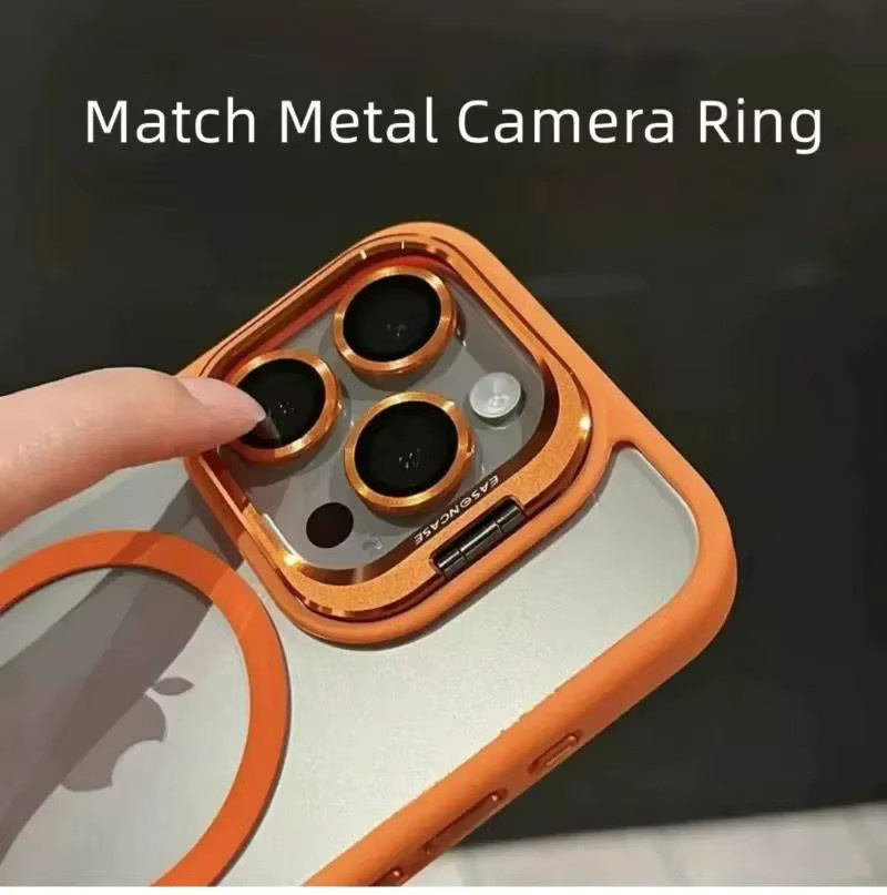 MagSafe Schutzhülle mit Glas-Objektivschutz und Standfunktion für iPhone 11 bis iPhone 17 Pro Max, Farbe: Orange - Bild 2