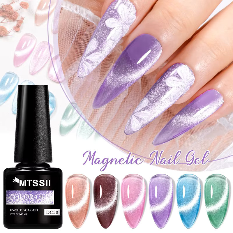 Mtssii Magnetisches Gel Nagellack Set, Glitter, Rosa Braun, 3 Stück - Bild 2