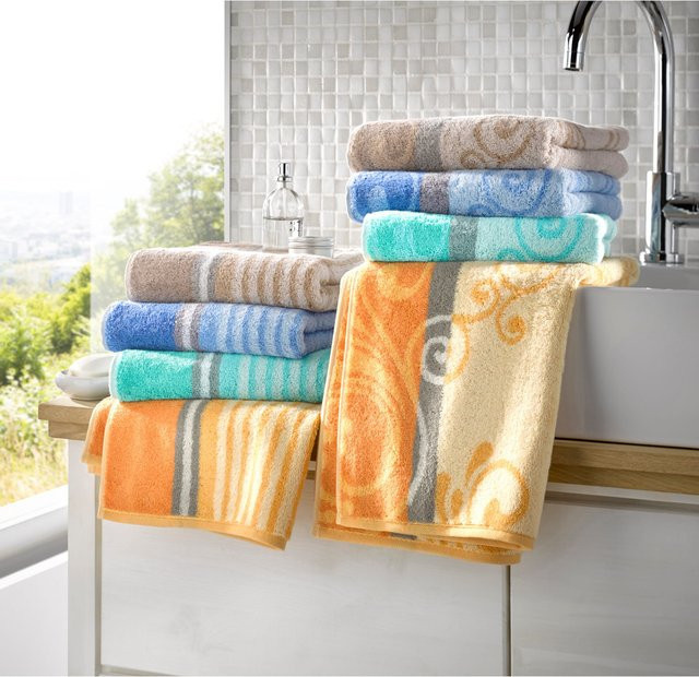 Cawö Handtuch aus 100% Baumwolle in Apricot-Gemustert Multicolour mit Grafikdesign - Bild 1