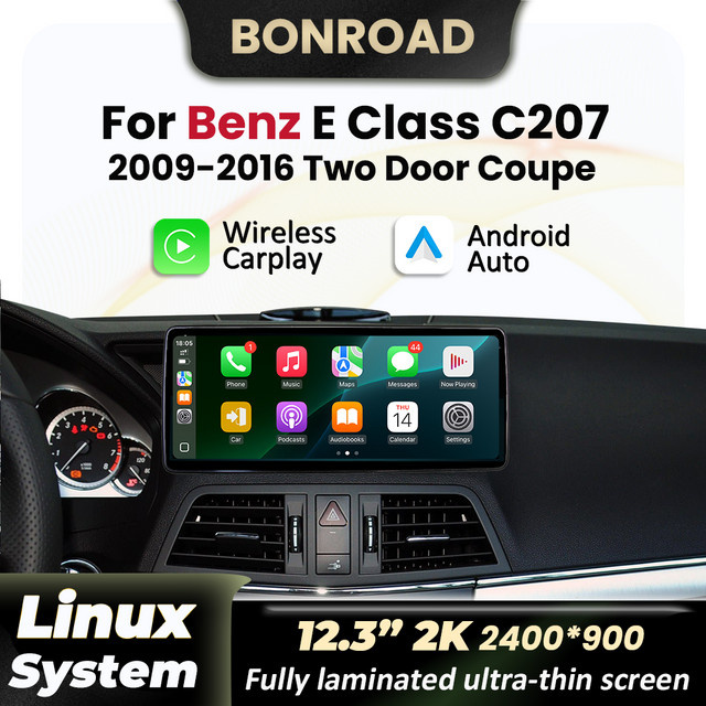 BONROAD 12,3 Zoll 2K Multimedia Autoradio mit kabellosem CarPlay, Android Auto und GPS Navigation für Mercedes Benz E Klasse W207 A207 C207 (2009-2016), Schwarz - Bild 1