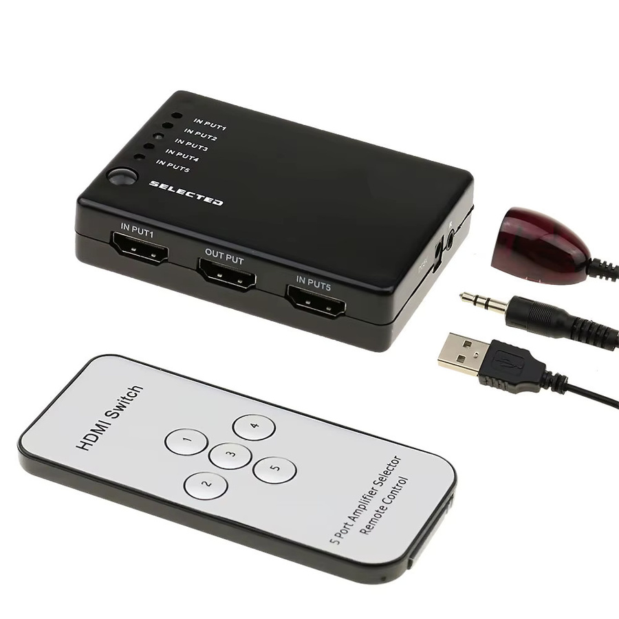 Ninth World HDMI Switcher mit 5 Ports, 1080P Video Splitter inklusive IR Fernbedienung, Schwarz - Bild 3
