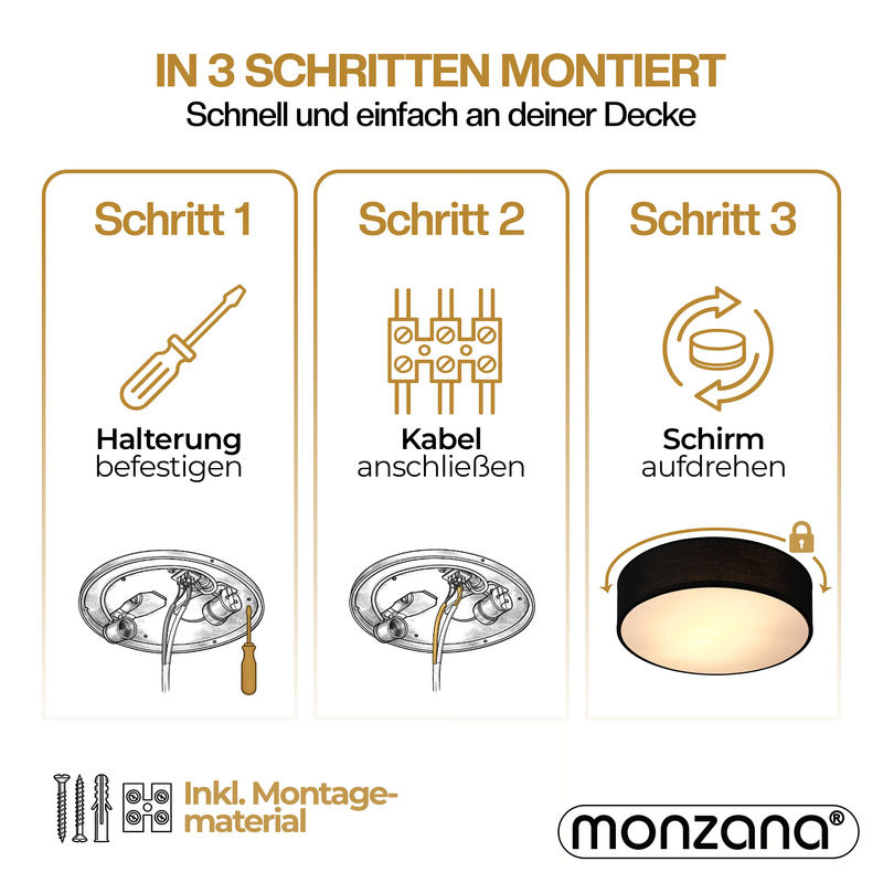 MONZANA Deckenlampe aus Stoff in Schwarz mit Durchmesser: 38 cm - Bild 3