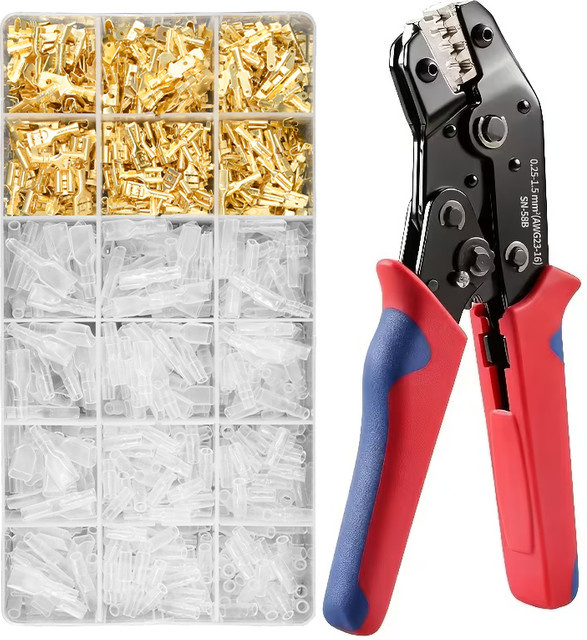 ACOONY SN-58B Draht-Crimpzangen-Set mit 300 Flachsteckern und Isolierhülsen für 2,8 mm, 4,8 mm und 6,3 mm Anschlüsse - Bild 1