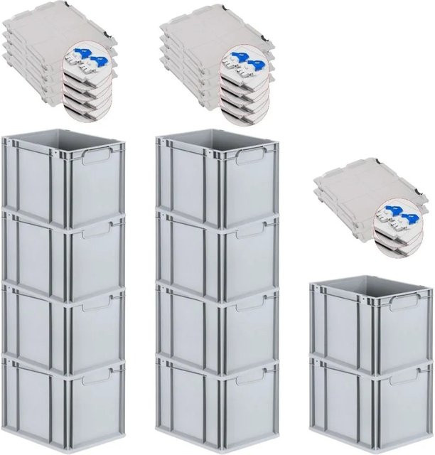 PROREGAL Spar Set 10x Eurobox Nextgen Economy mit Scharnierdeckel und blauen Schiebeschnappverschlüssen, Farbe: Blau/Grau, H x B x T: 32 x 30 x 40 cm, 30 Liter - Bild 1