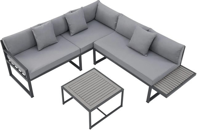Juskys Gartenmöbel Lounge St. Tropez Set für 4 Personen in Grau aus Akazienholz und Stahl - Bild 2
