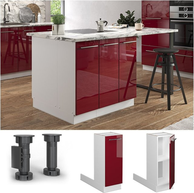 Vicco Küchenunterschrank Fame-Line Kücheninsel Hochglanz Weiß Bordeaux Rot mit Drehtür und Einlegeboden Breite: 30 cm - Bild 1