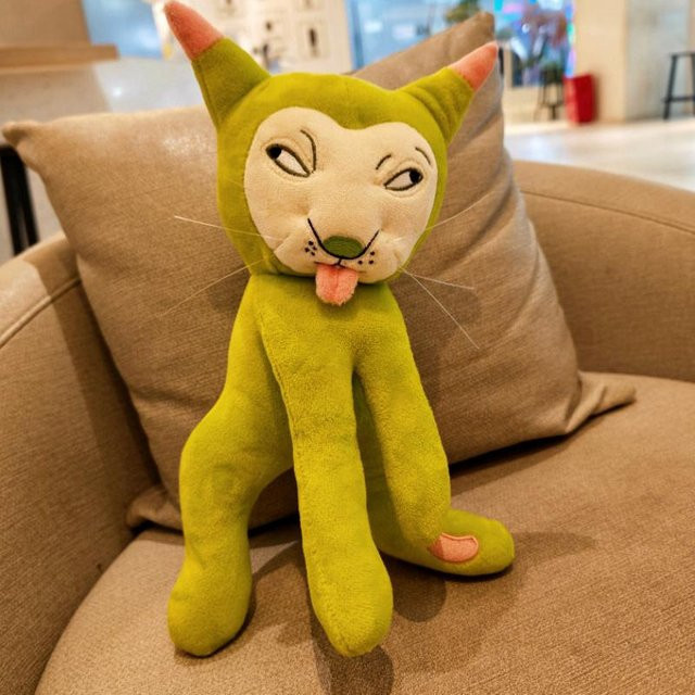 Yiran toy Lustige grüne Katze Plüschtier, mit beweglichem Skelett, 15cm - Bild 1
