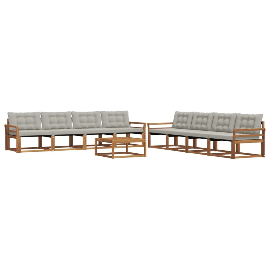 vidaXL Outdoor-Sofagarnitur 9-tlg. aus Akazienholz und Textilene in Natur und Grau mit Kissen - Bild 2