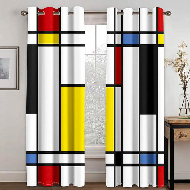 Yiran Furniture Vorhänge Set mit abstraktem geometrischem Design in Schwarz und Rot, semi-transparent, 2 Stück, B: 270 cm, H: 240 cm - Bild 1