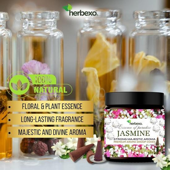 Vedic Spices Jasmin Dhoop und Attar Kombi-Set mit Kräuter-Dhoop Kegeln und natürlichem Jasminduft für Meditation und Pooja - Bild 2