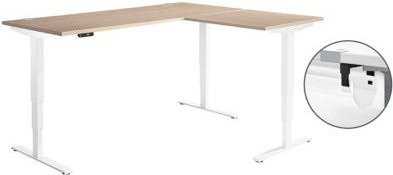 Schäfer Shop Genius Winkelschreibtisch AERO FLEX elektrisch höhenverstellbar mit 90 Grad Winkel und C-Fuß in Eiche-Dekor und Weiß, B: 200 cm, T: 160 cm - Bild 1