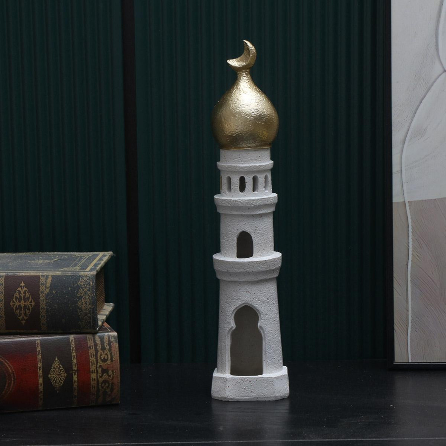 Yiran Furniture Islamisches Schreibtischornament Kaaba Moschee Kerzenhalter aus Harz in Weiß und Gold - Bild 2