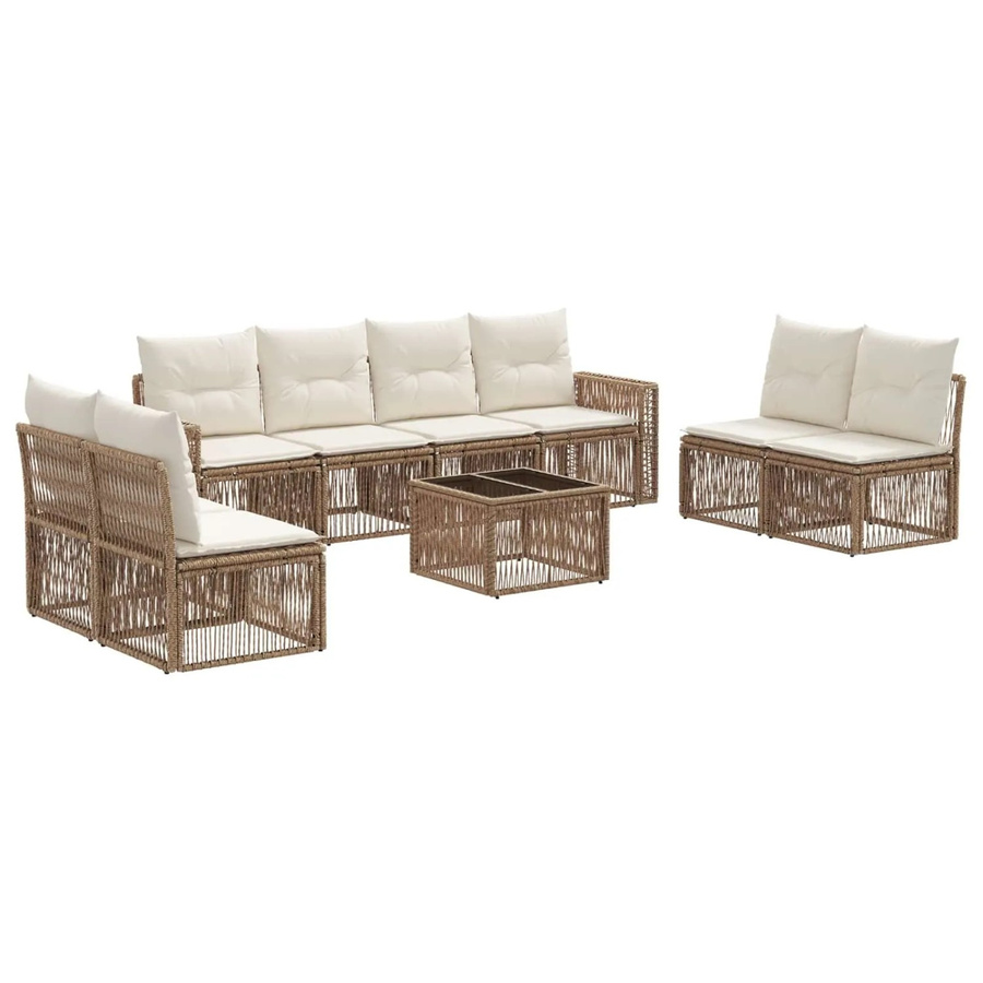 vidaXL Gartensofa-Set 9-teilig in Beige aus Poly-Rattan mit pulverbeschichtetem Stahlgestell und Sitzkissen in U-Form - Bild 2
