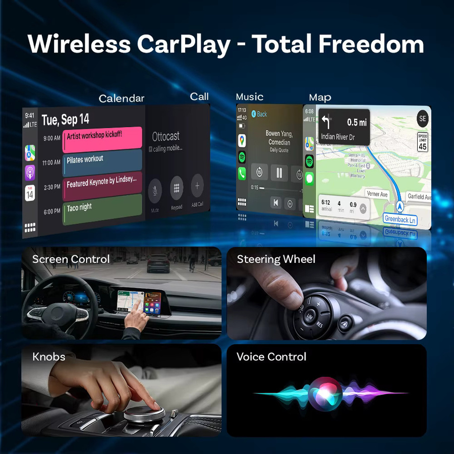 Ottocast Play2Video PRO AI Box Wireless CarPlay und Android Auto Adapter mit YouTube Netflix Spotify Prime Video und 1080P Streaming in Schwarz - Bild 5