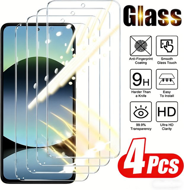 4er-Set Xiaomi Redmi Note 13 4G & 5G, Note 13 Pro 4G & 5G sowie Note 14S Displayschutz aus gehärtetem 9H Glas, transparent - Bild 1