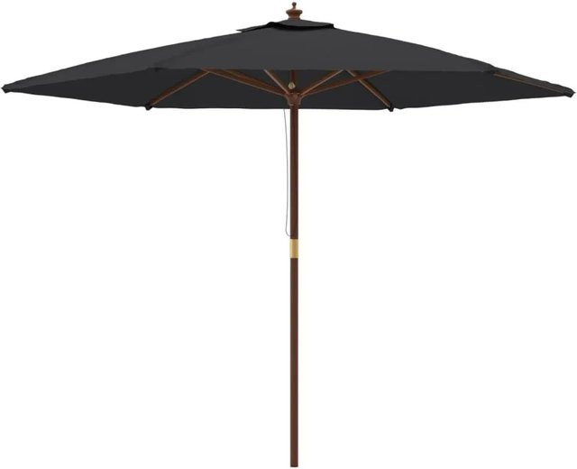 vidaXL Sonnenschirm mit Holzmast in Schwarz aus Polyester und Bambus, B: 299 cm, T: 240 cm - Bild 1