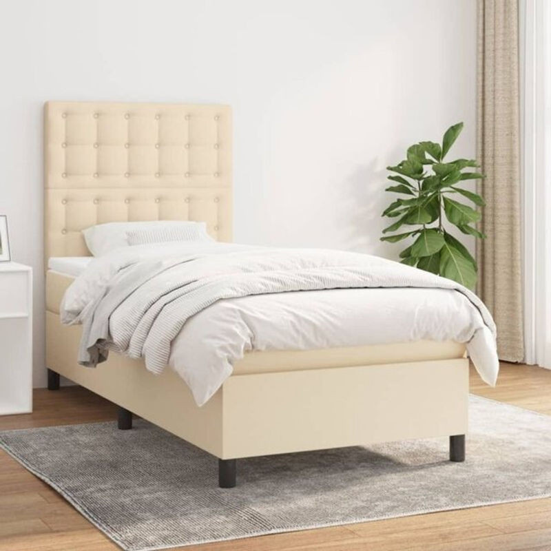 Vidaxl Boxspringbett mit Matratze in Beige und Weiß aus Stoff, B/T/H: 90 x 200 x 118 cm - Bild 1