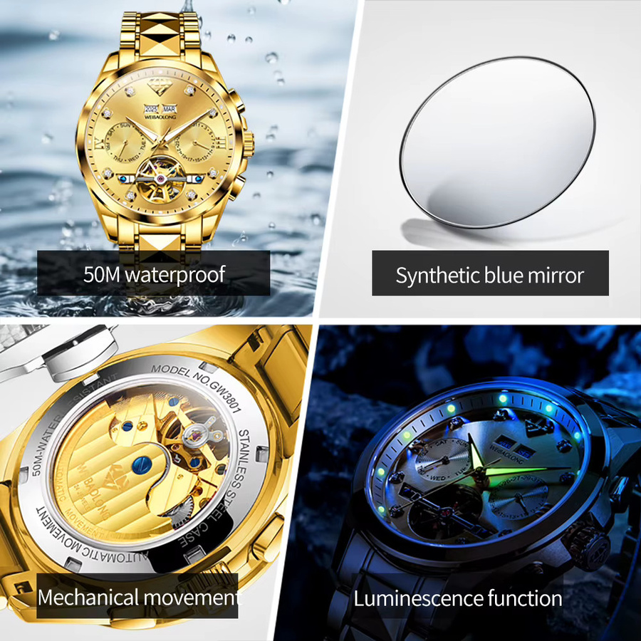 WEiBAOLONG Armbanduhr Automatik, Wolframstahl, Diamant, Herren - Bild 5