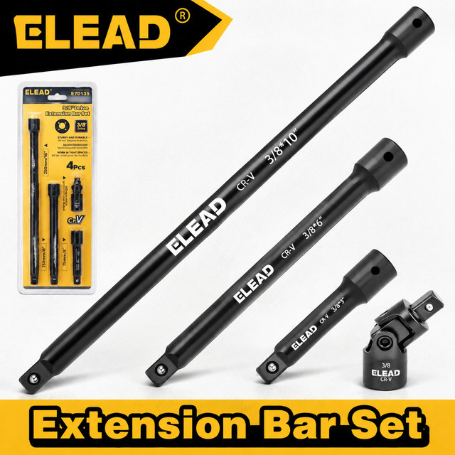 ELEAD 4-teiliges Steckschlüssel-Verlängerungsstangen-Set 3/8 Zoll aus Chrom-Vanadium-Stahl mit Universalgelenk für Autoreparaturen - Bild 1