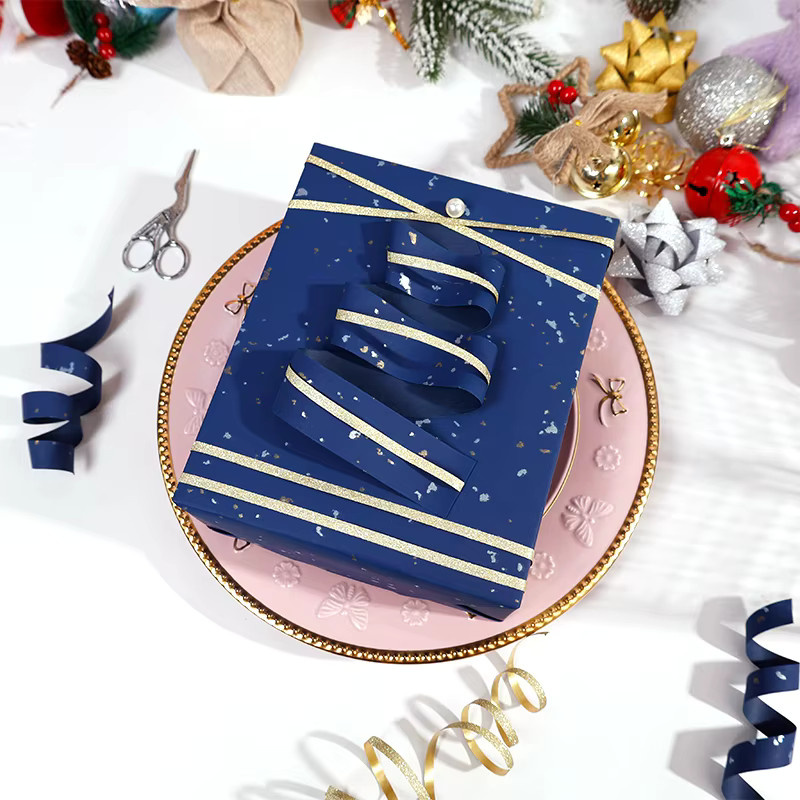 Geschenkpapierrolle in Marineblau mit Goldfolien-Design für Geburtstag, Hochzeit und Party, Breite: 43,18 cm, Länge: 304,8 cm - Bild 3