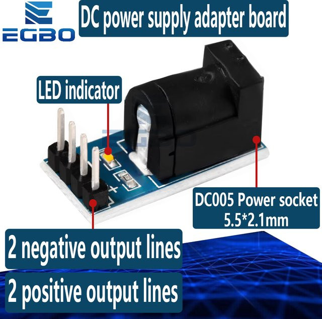 EGBO 5er Set DC-005 DC Jack Buchse Stecker Netzteil Modul für Arduino, Schwarz, 5,5 x 2,1 mm - Bild 1