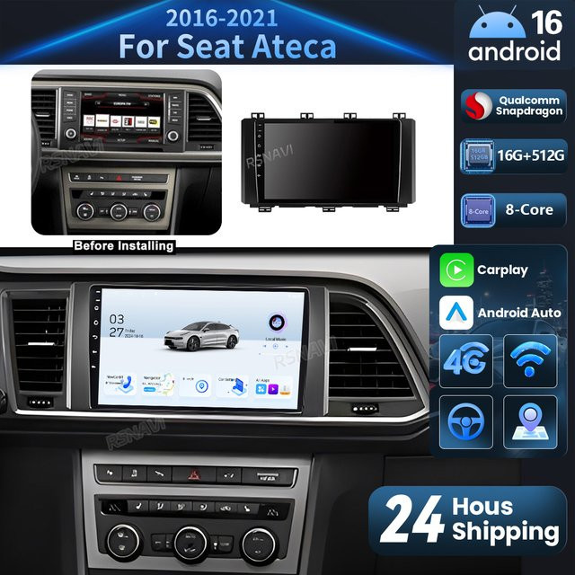 AIXNAVIS Android 16 Autoradio mit 2K Bildschirm und CarPlay für SEAT Ateca Cupra 2016 - 2021, 16G-512G, Schwarz - Bild 1