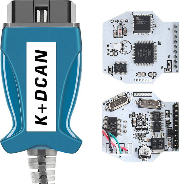 JFIND K+DCAN FTDI FT232RL OBD2 Diagnosekabel mit Druckknopf für BMW 1/3/5/7 Serie und E-Serie, INPA Auto-Diagnosewerkzeug in Weiß und Blau - Bild 1