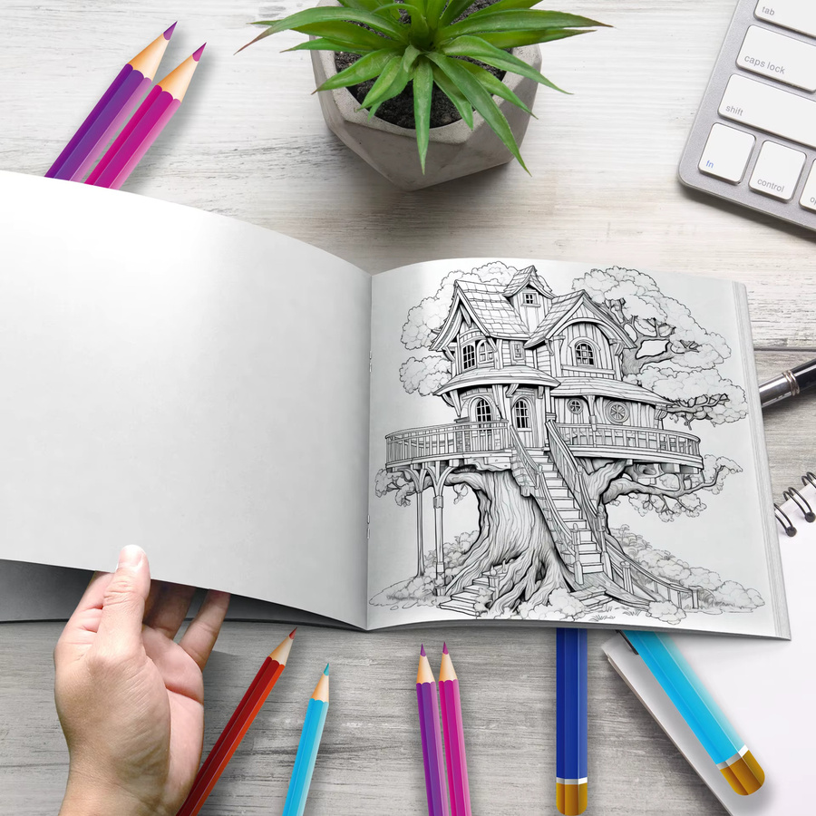 Dream Tree House Malbuch für Erwachsene mit 20 Seiten zum Stressabbau und für kreative Graffiti-Malereien in Mehrfarbig - Bild 3