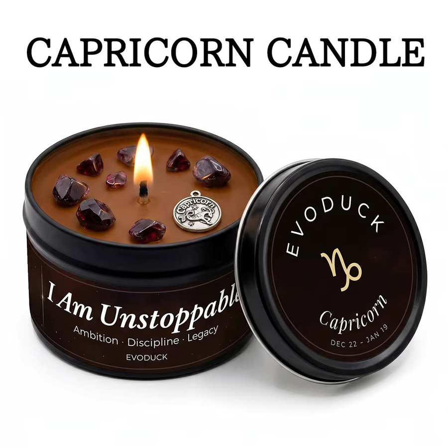 EVODUCK Steinbock Sternzeichen Duftkerze Tabak-Oud in Metalldose, 85 g - Bild 5
