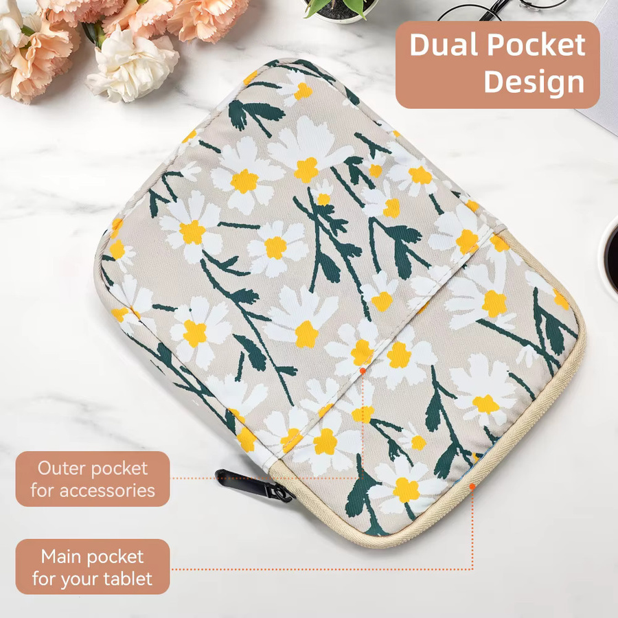DANYCASE Gepolsterte Kindle Tasche mit Gänseblümchen Stickerei für 6–7 Zoll Kindle, Boox und Kobo Reader, Farbe: Multicolour - Bild 2