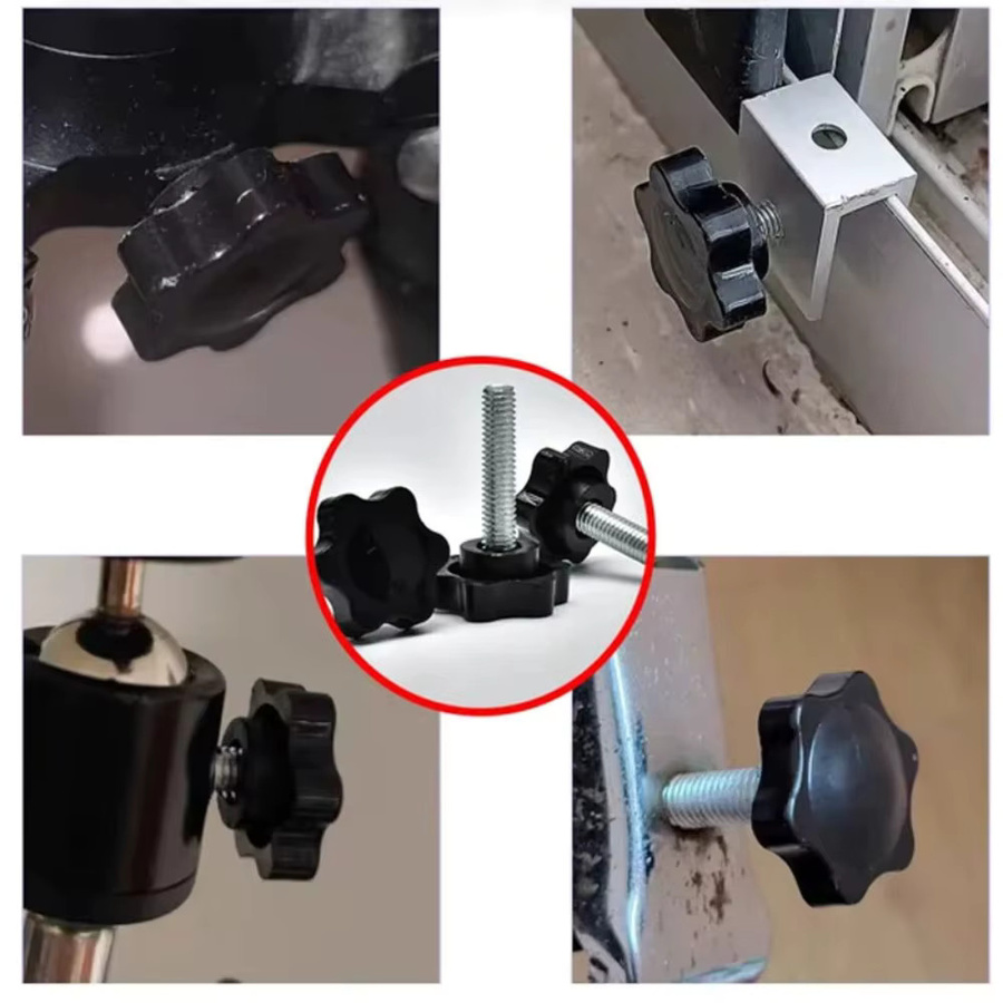 5er Set Handknopfschrauben aus Carbonstahl mit Kunststoff-Stern und M6/M8 Gewinde in Schwarz - Bild 3
