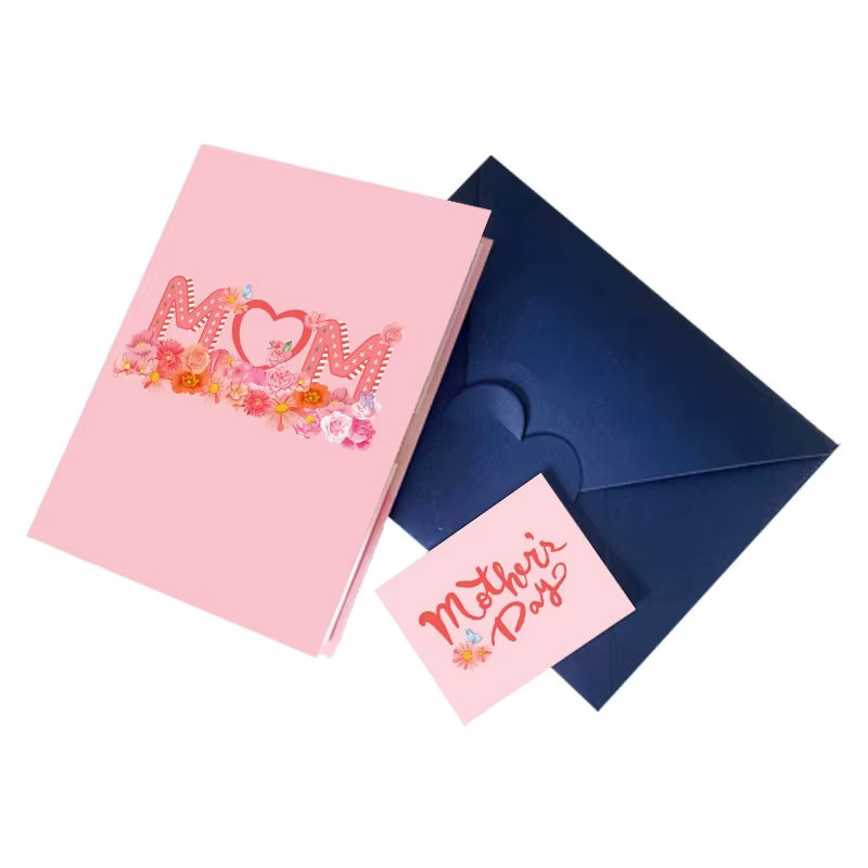 3D Gravierte Muttertagskarte mit Blumenmotiv und Umschlag in Pink - Bild 1