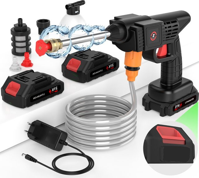 Lpnove Akku-Hochdruckreiniger mit 200 W und 70 Bar, Akku-Wasserpistole für die Autowäsche in Schwarz mit 21 V Lithium-Batterie - Bild 1