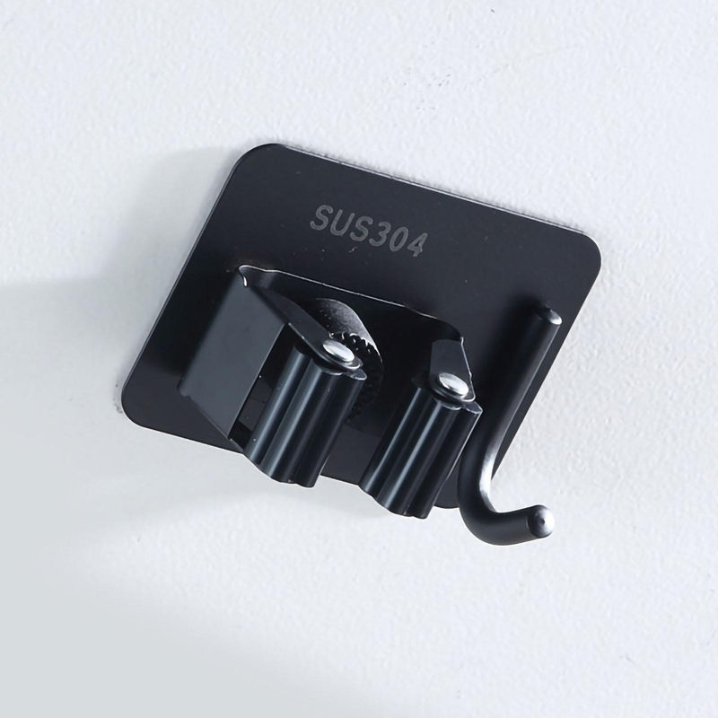OutsideWorld Wandmontierter Mopp-Clip aus Edelstahl mit Klebeinstallation in Schwarz - Bild 3