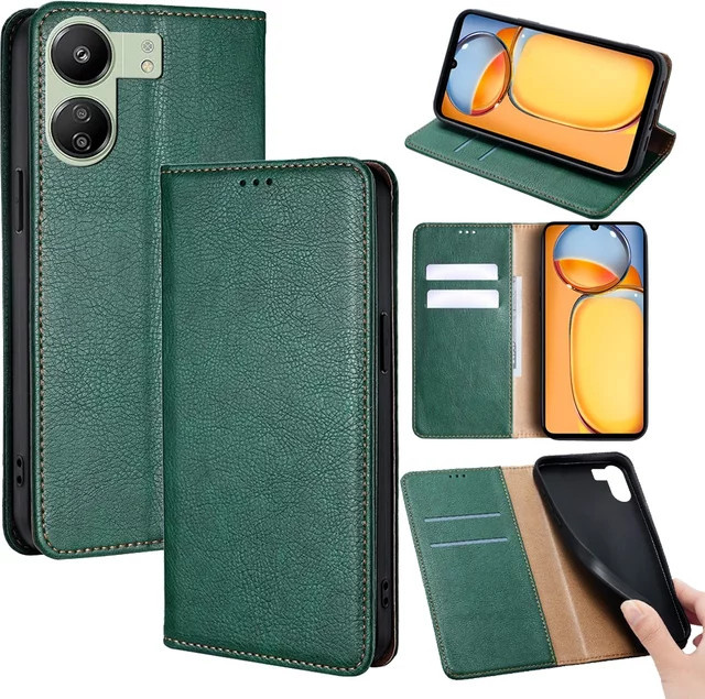 Business Leder Brieftasche Handyhülle für Xiaomi Poco X6 C65 C51 C50 M6 F5 M2 Pro M5S M4 X3 GT mit Kartenfächern und Magnetverschluss in Blau oder Grün - Bild 1