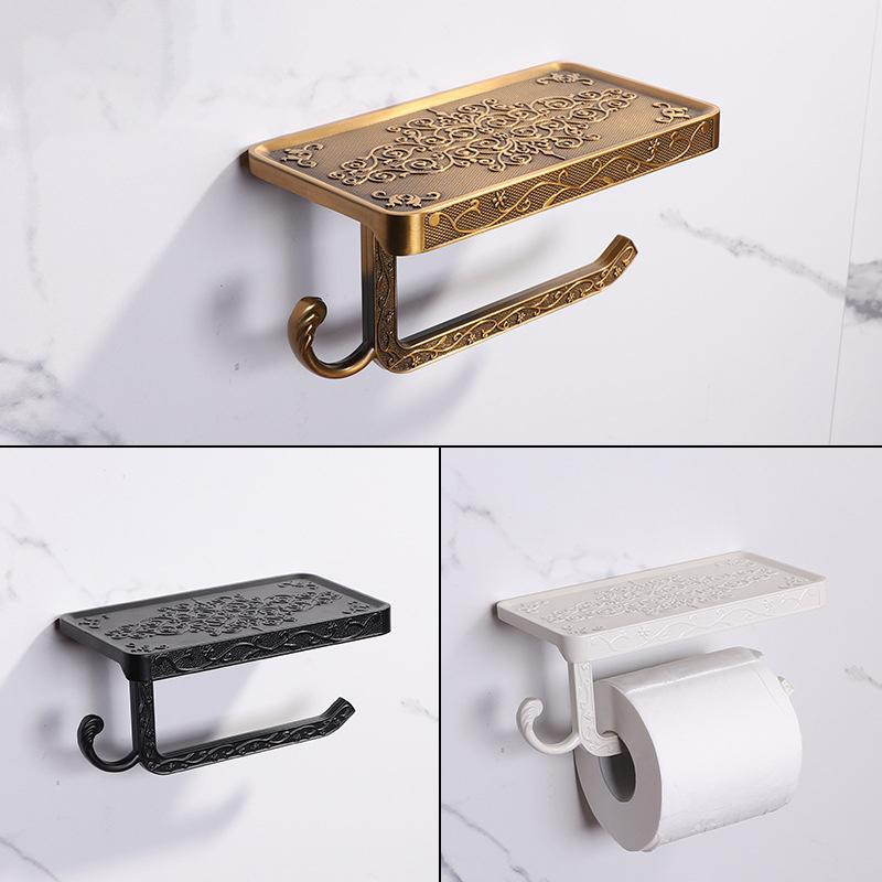 SEEQS Badezimmerregal mit Toilettenpapierhalter und Telefonablage aus Bronze in Gold, Wandmontage, Modell E654 - Bild 6