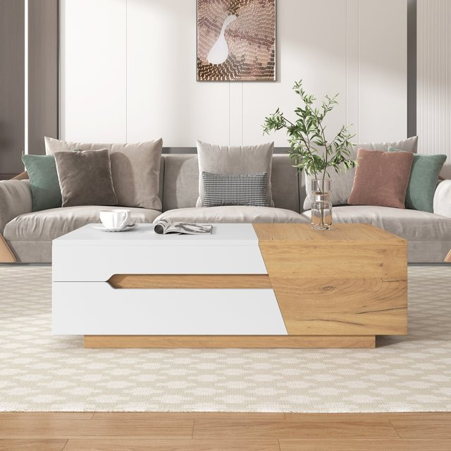 Svintora Multifunktionaler Ausziehbarer Couchtisch in Weiß mit Schubladen und Verstecktem Stauraum für dein Wohnzimmer - Bild 1