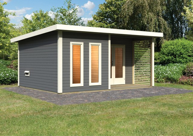 Saunahaus MAINBURG 5 mit Vorraum in Terragrau inklusive Set A Sauna mit 2 Liegen, B: 509 cm, T: 369 cm, Liegefläche: 200 x 170 cm - Bild 1