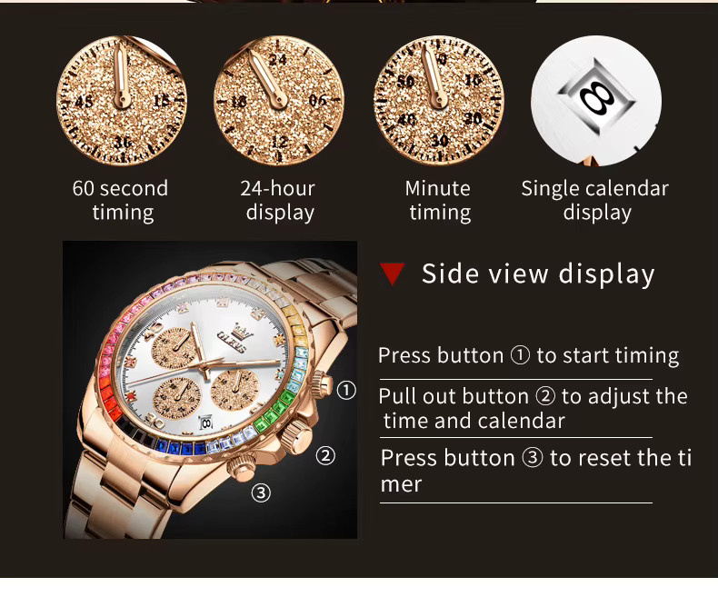 OLEVS Armbanduhr Chronograph, Quarz, Edelstahl, Edelstein, Herren - Bild 4