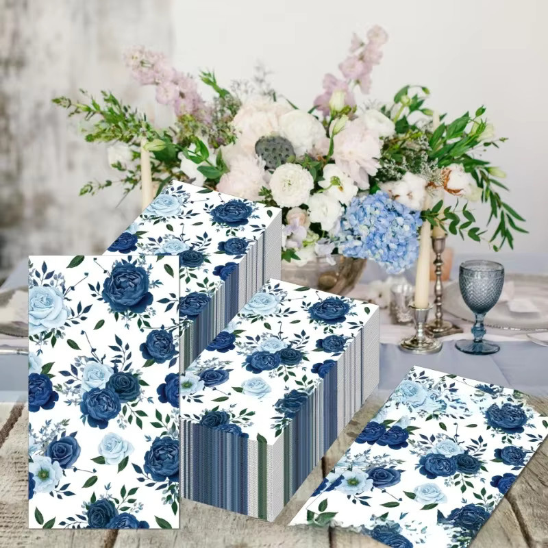 GUANYAO Vintage Blaue Blume Seidenpapier Tischsets für Hochzeit und Geburtstag, 20er Paket, B: 33 cm x H: 40 cm - Bild 3