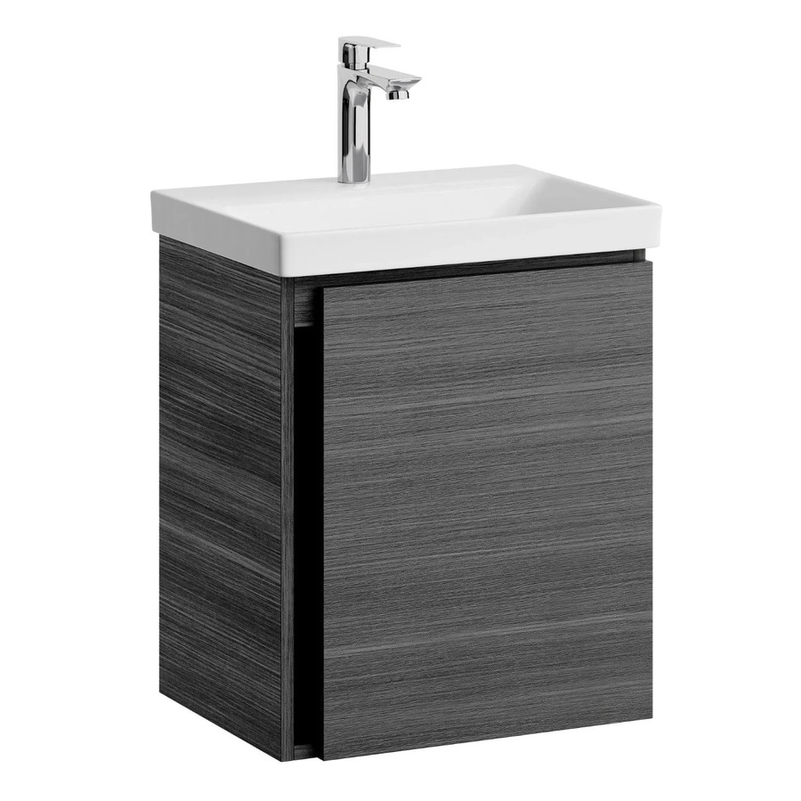 Planetmöbel Waschtischunterschrank Anthrazit mit Keramikwaschbecken und Chromarmatur, Wandmontage, Soft-Close-Funktion, Breite: 50 cm - Bild 2