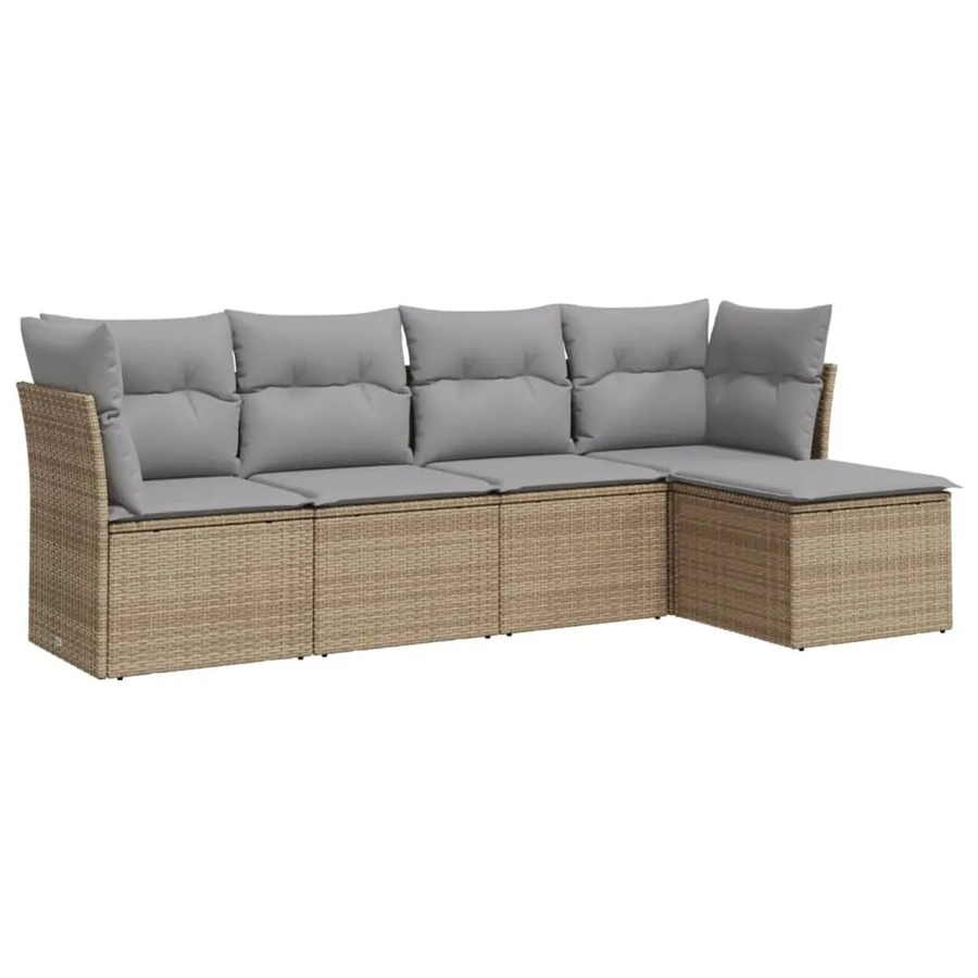 vidaXL 5-tlg Garten-Sofagarnitur in L-Form aus PE-Rattan mit Kissen in Beige - Bild 2