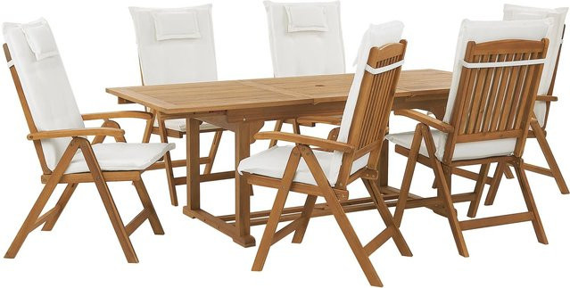 Beliani Gartentisch Set JAVA in Cremeweiß mit Holzoptik B/T/H: 220 x 90 x 105 cm - Bild 1