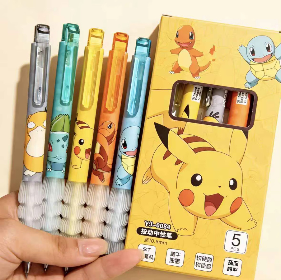 Bandai Pokémon Gelstifte Set mit schwarzer Tinte, 10 Stück, bunte Motiv-Klickstifte für Schule und Lernen - Bild 2